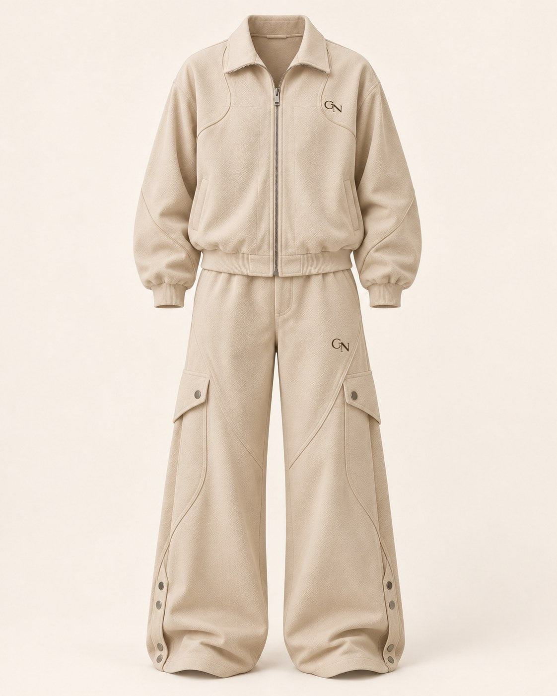 Jacheta texturată și pantalonii cargo Set 02 pe fundal crem