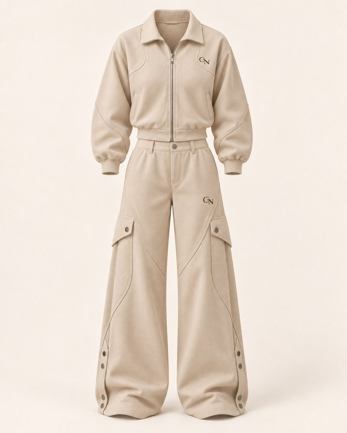 Jacheta scurtă și pantalonii cargo Set 02 pe fundal crem